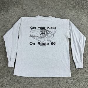Vintage Route 66 Shirt Mens XL Gray Long Sleeve Made USA Get Your Kicks 90s